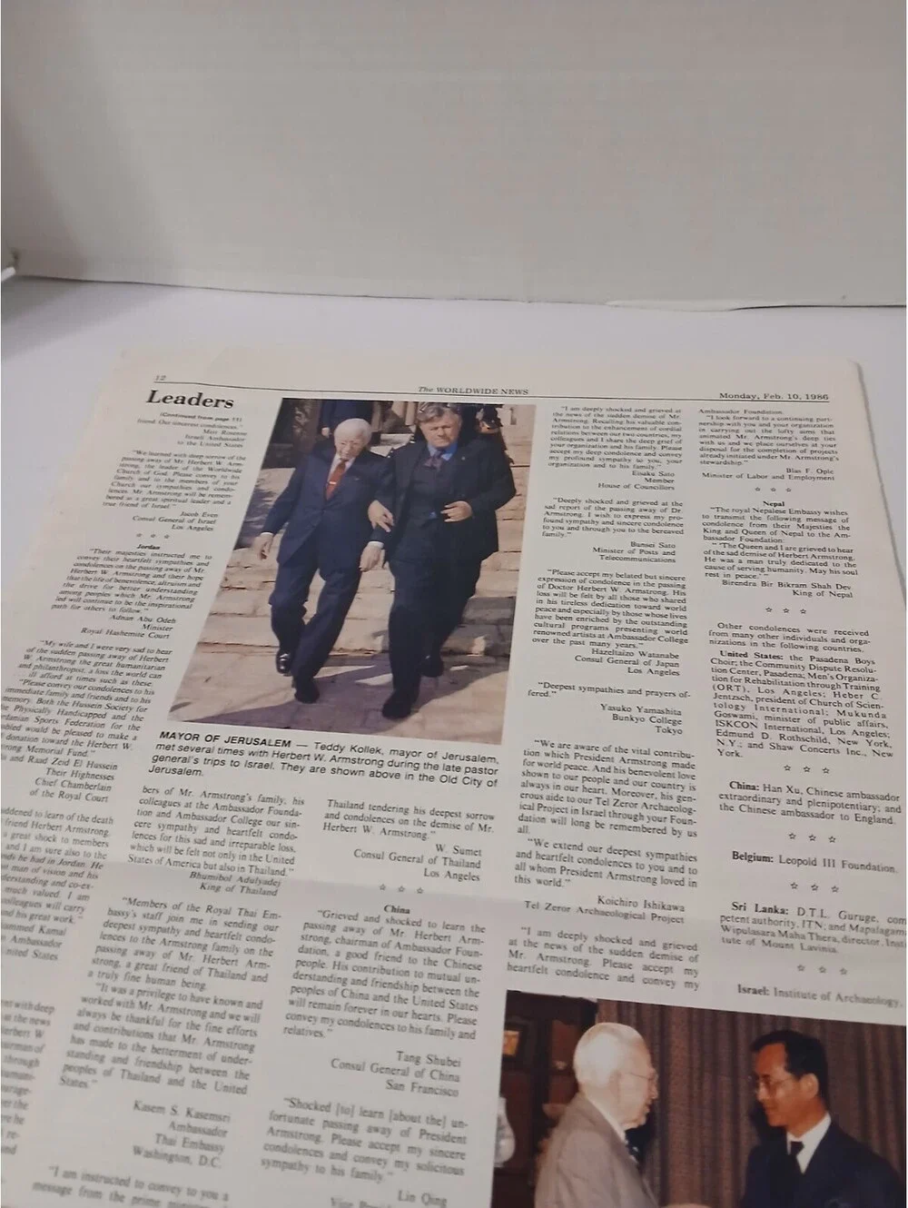Herbert W. Armstrong Tribute The Worldwide News newspaper 1986